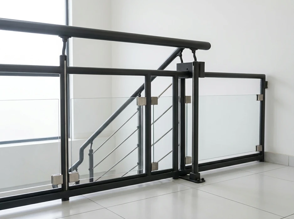 Escalier extérieur métallique en acier galvanisé avec marches perforées antidérapantes et garde-corps à barreaudage vertical